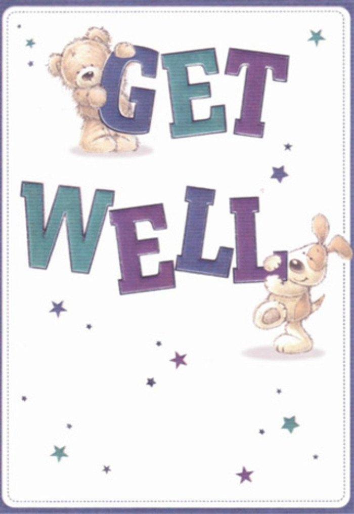 This get well card, a playful celebration of hope and comfort, captures the gentle spirit of Chesham's close-knit community. Central to the design are two delightful friends-a rosy-cheeked bear and a floppy-eared puppy-framed by a flurry of twinkling stars that seem to sprinkle good wishes like petals along Germain Street. Their furry textures are rendered with such inviting detail that you can almost imagine giving them a grateful squeeze. The bold typography-each letter dipped in shades of cool aquas and purples-anchors the composition, providing a strong visual heartbeat that sings optimism. The carefully balanced layout, set against a fresh white ground, echoes the tidy orderliness of quaint Chesham cottages after a spring clean. Around the friends, stars in soft blues and violets add movement and sparkle, capturing the essence of a community always ready to lift each other up. There's a soothing, tactile quality to every painted fur strand, much like the feel of a well-made bouquet gathered by hand for a friend's doorstep delivery. The whole piece radiates encouragement, warmth, and a sincere wish for better days ahead, making it a touching companion to a fresh floral arrangement sent with love from this charming Chiltern town.